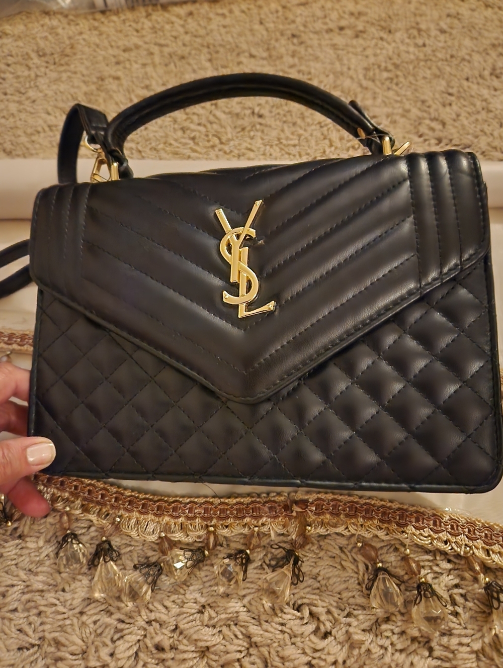 Saint Laurent Black Quilted Leather Top-Handle Satchel with Gold YSL Hardware